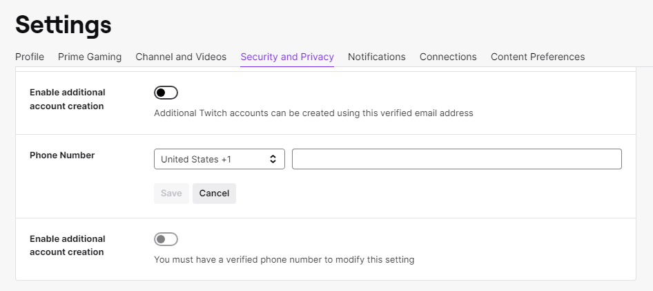 لقطة شاشة من GoRead.io لخيارات التحقق من الهاتف في Twitch.