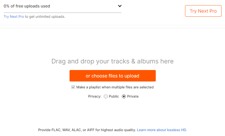 Ein GoRead.io-Screenshot der Upload-Datenschutzeinstellungen von SoundCloud.