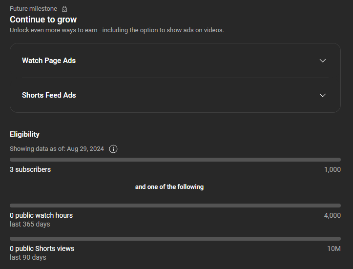 Ein GoRead.io-Screenshot des Fortschritts der Eignung von YouTube-Partnern.
