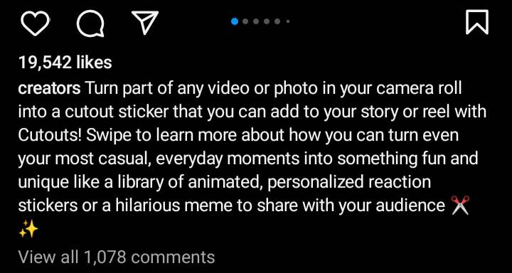 Une capture d'écran de GoRead.io d'une légende Instagram du compte officiel des Créateurs.