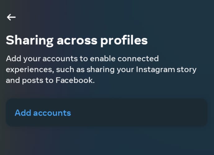 Capture d'écran de GoRead.io montrant l'option "Partage entre profils" d'Instagram.