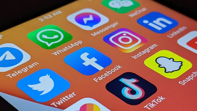 Un écran de téléphone affichant plusieurs applications de médias sociaux, dont Instagram, TikTok, Snapchat et Facebook.