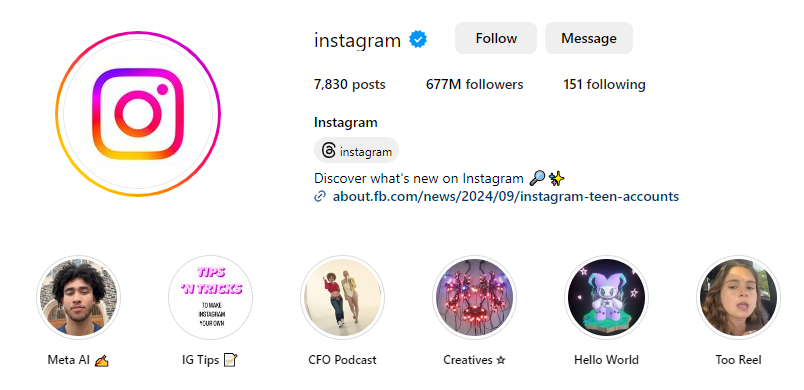 Capture d'écran de GoRead.io du profil IG d'Instagram.