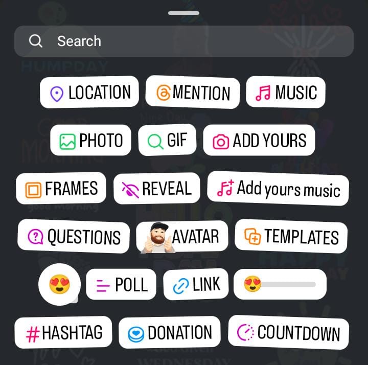 Une capture d'écran de GoRead.io des autocollants de story d'Instagram.