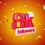 8k follower scritti sullo sfondo colorato.