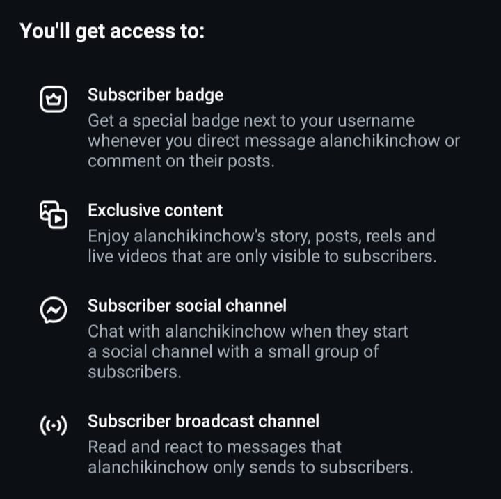 Una schermata di GoRead.io della funzione di abbonamento integrata di Instagram.