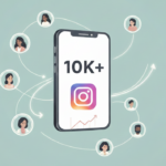 Smartphone displaying Instagram follower growth graph with a 10K+ notification