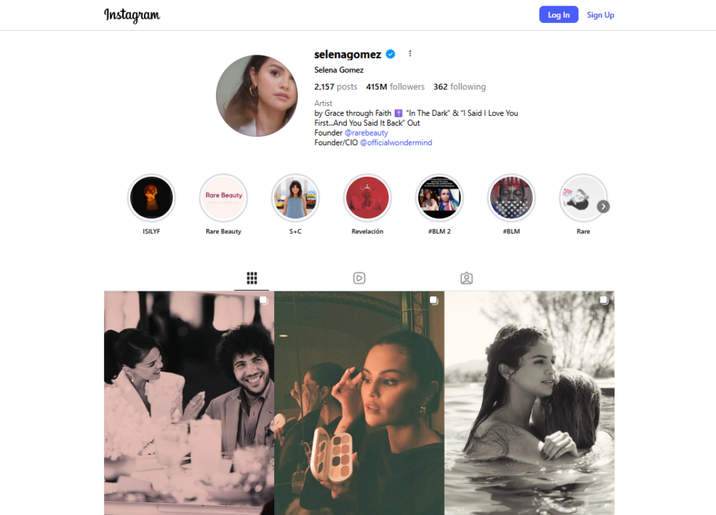 Screenshot of Selena Gomez’s account with links in the bio.