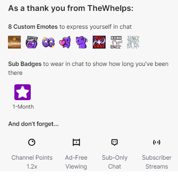 O captură de ecran GoRead.io a opțiunilor emote personalizate ale unui canal Twitch.