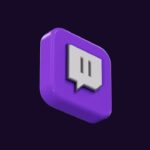 Un logo Twitch mărit pe un fundal negru.