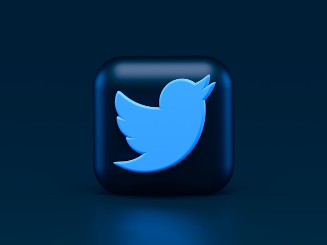 Logo-ul Twitter mărit pe un fundal albastru închis.