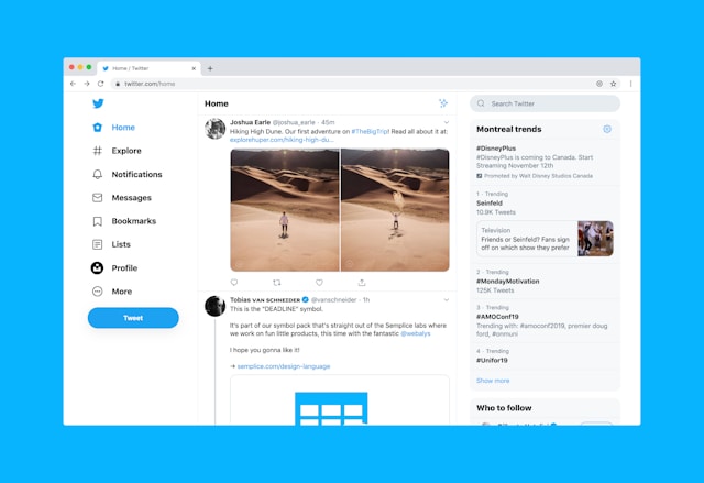 O captură de ecran a site-ului Twitter pe desktop.