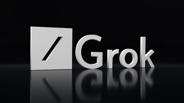 Un logo CGI pentru serviciul AI al Twitter, Grok.
